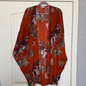 Umgee Rust Floral Open Kimono Cardigan Size M/L
